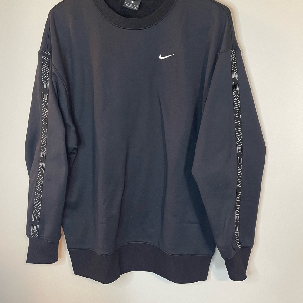 Nike women’s black oversized repeat logo taped sweatshirt size small